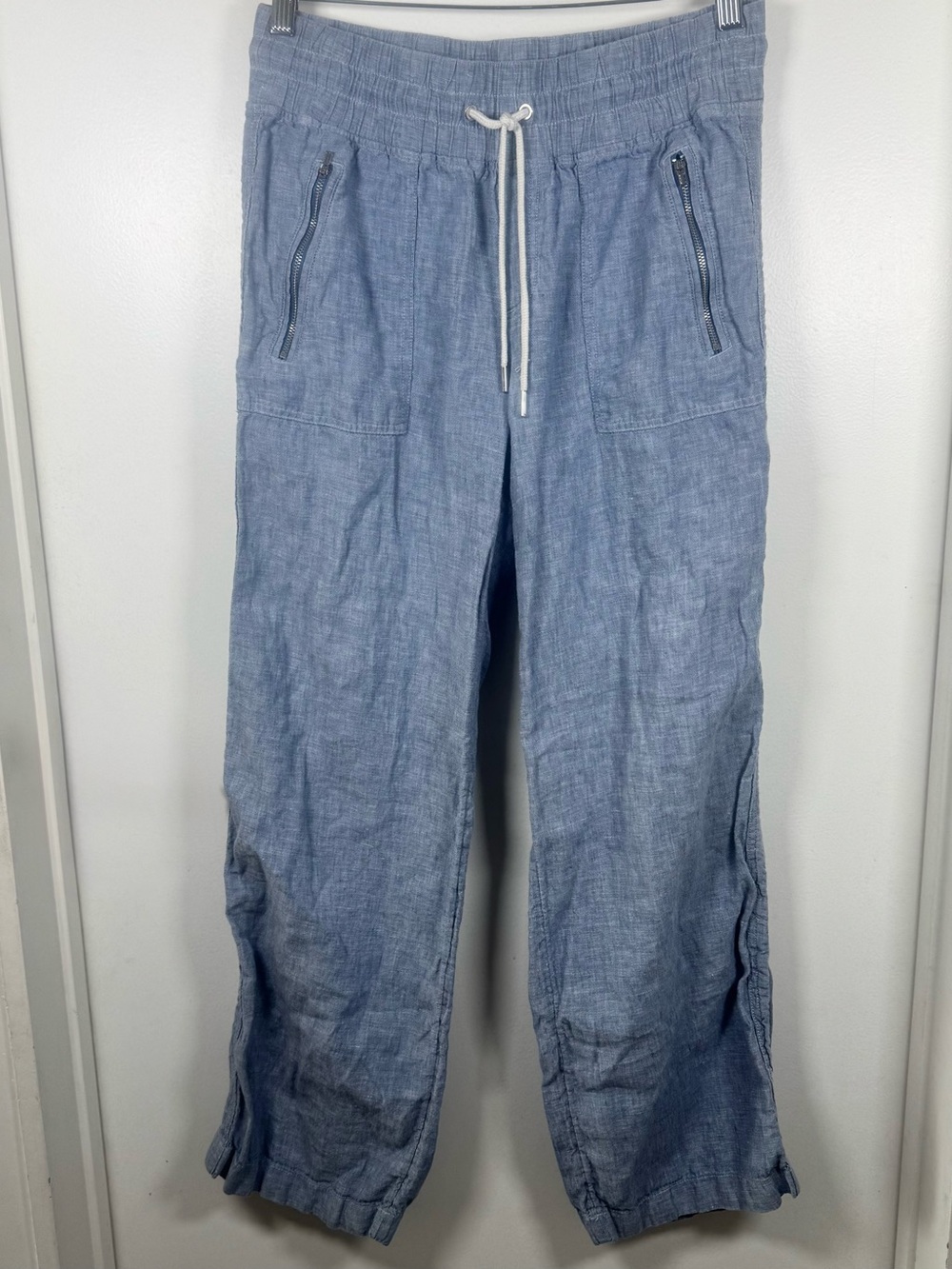 Athleta Linen Chambray Wide Leg Pants Women’s 10 Coastal Preppy Active Beach EUC